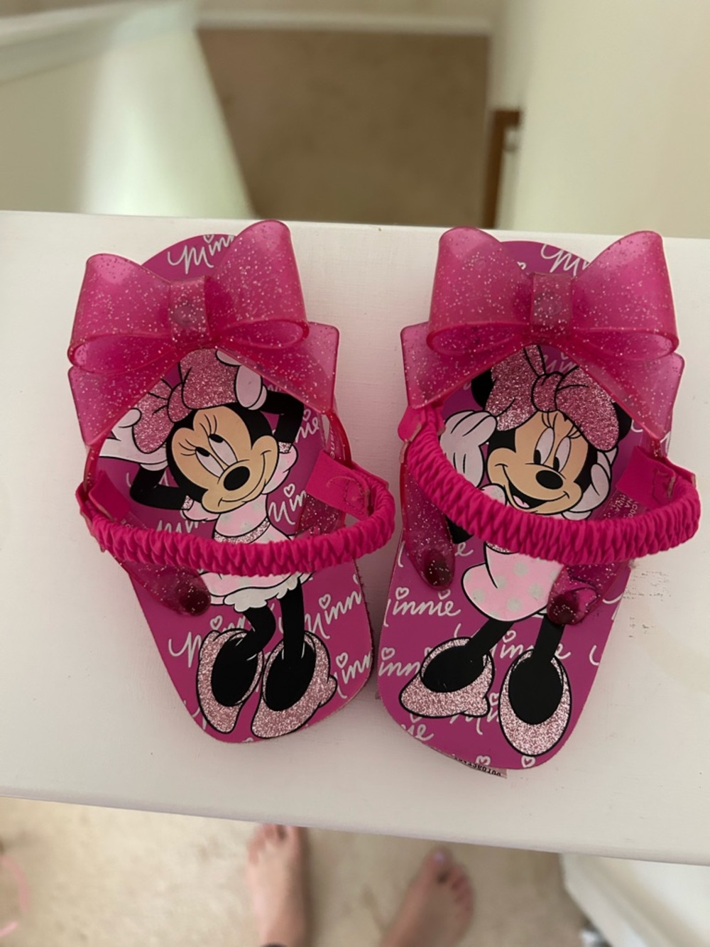 Minnie Mouse Pink Glitter Bow Toddler Sandals